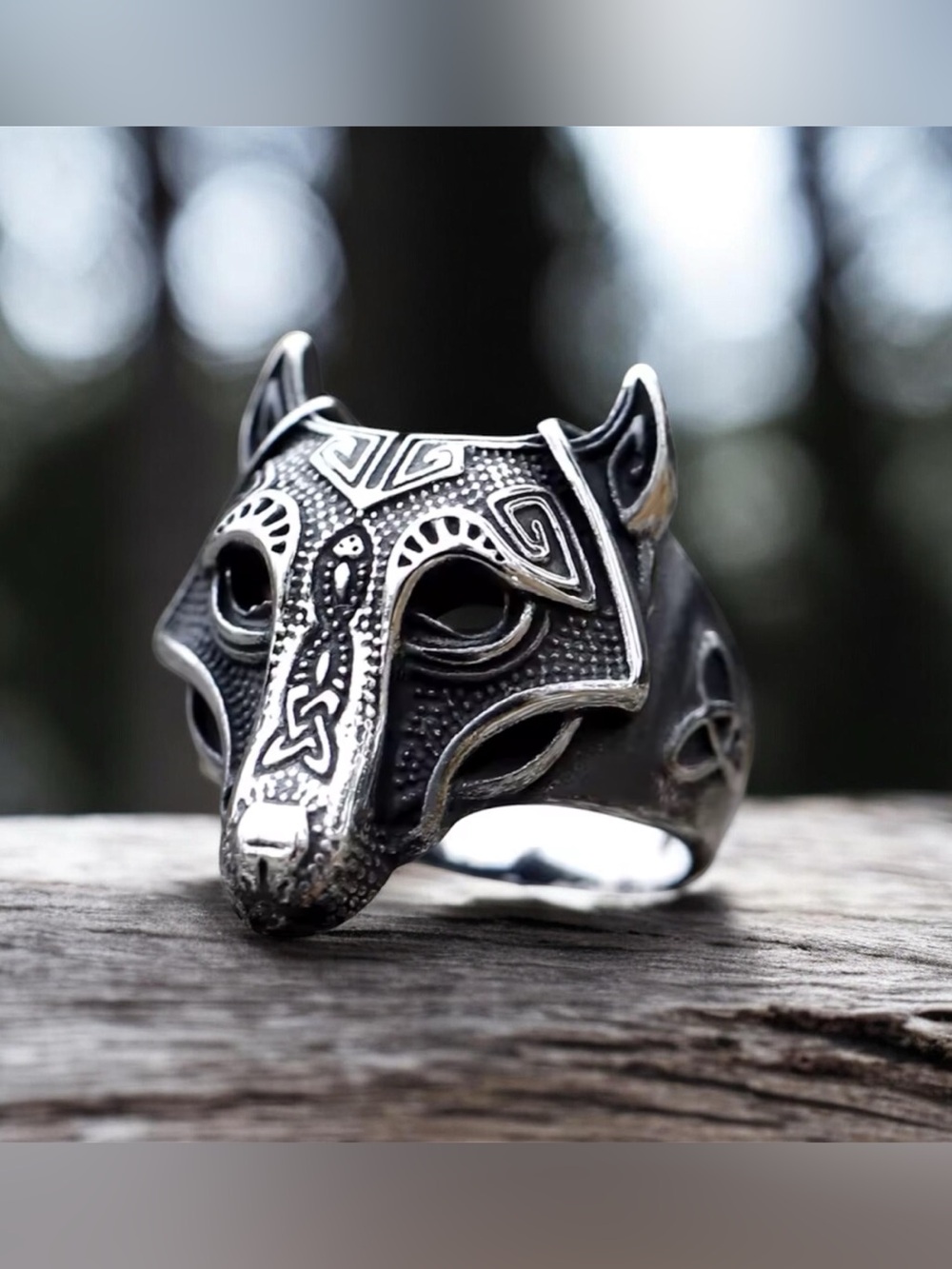 Stainless steel wolf head ring size 12